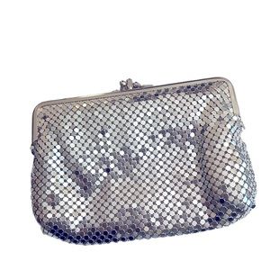 Vintage Silver Mesh Clutch Evening Bag. 2 Pockets. 7x5